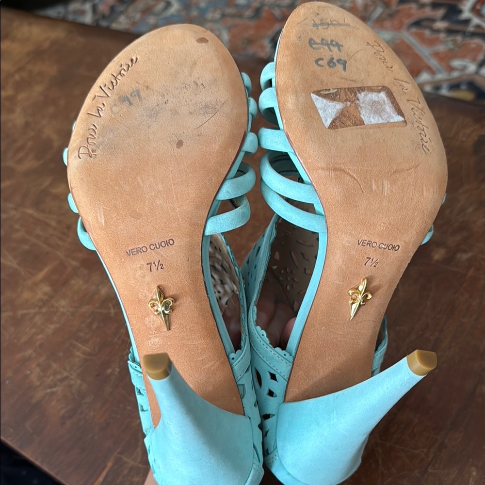 Turquoise Laser Cut Heels - Picture 8 of 8